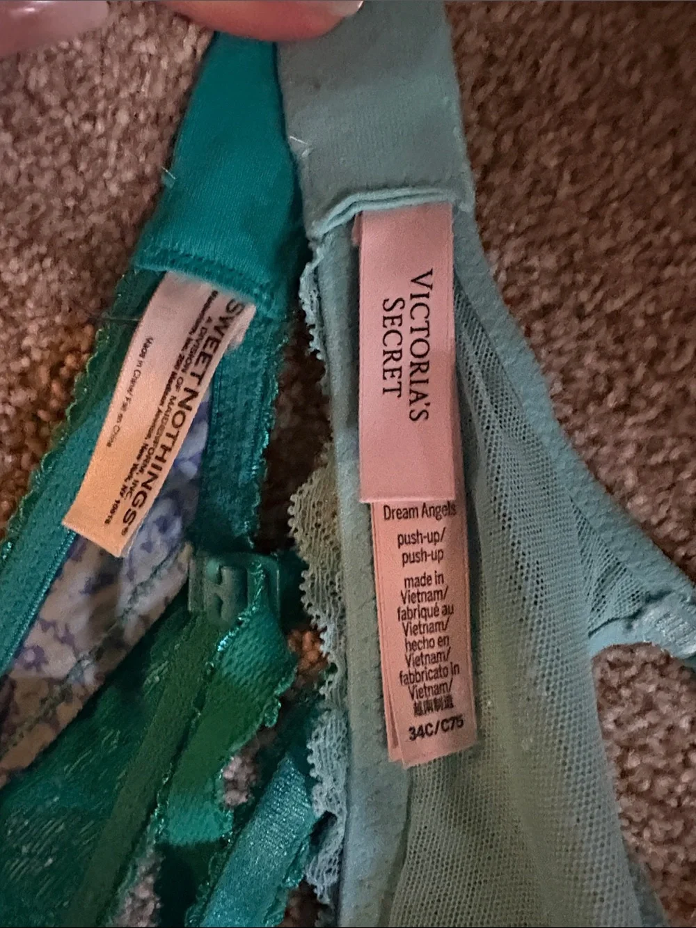 Victoria's Secret Lace & Printed Push-Up Bra Set in Aqua, Teal & Purple - Picture 3 of 3